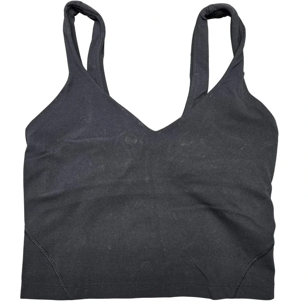 Lululemon Longline Sports Bra Tank Womens Small Black V Neck‎ Yoga Athletic